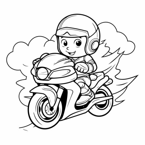 Coloring Page Outline Of a Cartoon Motorcyclist Riding a Motorbi