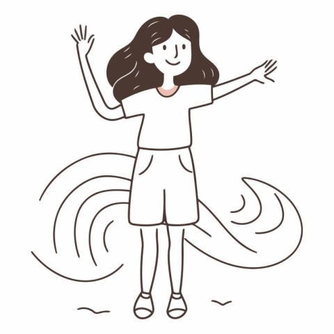 Vector illustration of a happy young woman in summer clothes wav