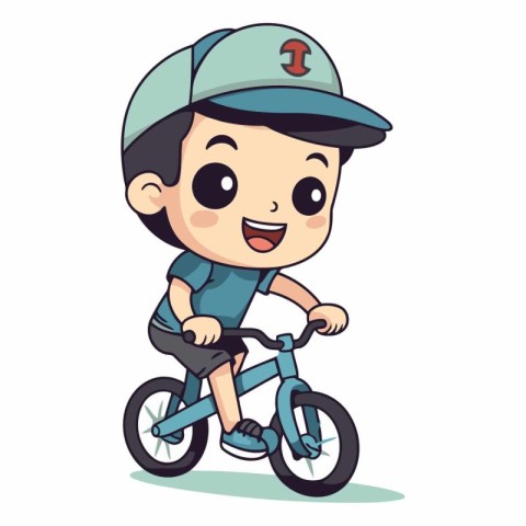 Boy in a helmet riding a bicycle. Vector cartoon character illus