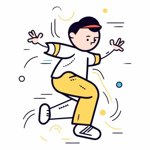 Vector illustration of a boy jumping in the air. Flat line style