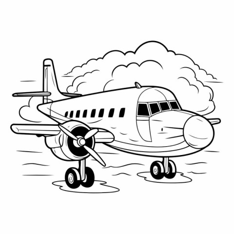 Airplane in the clouds. Hand drawn vector illustration for your