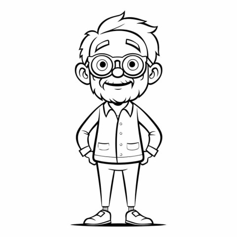 Grandfather Cartoon Mascot Character Vector Illustration. Black