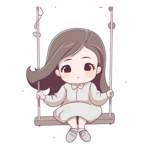 Cute little girl sitting on a swing. Vector cartoon illustration