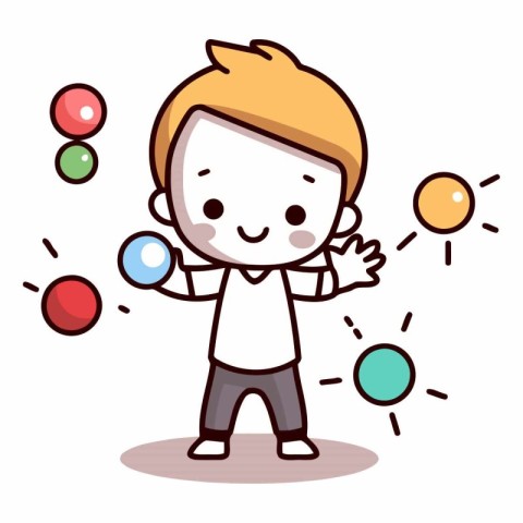 Illustration of a Cute Boy Playing Juggling Balls - Vector