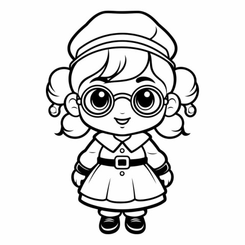 Coloring book for children: girl in a cap and glasses.