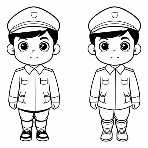 Illustration of a Little Boy and Girl in Uniform for Coloring Bo