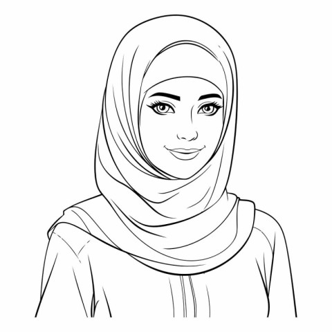 Portrait of Muslim woman with hijab. Hand drawn vector illustrat