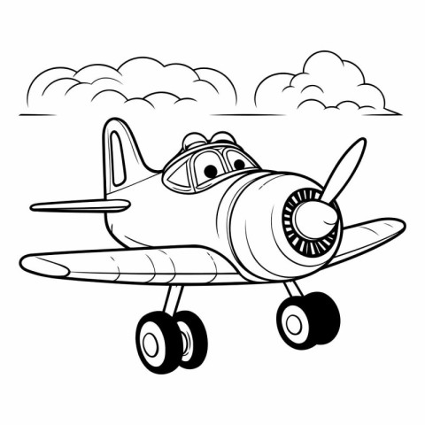 Airplane in the sky. Cartoon vector illustration for coloring bo