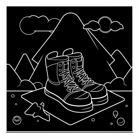 Outline of a hiking boot in the mountains.