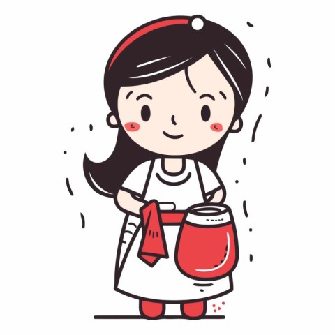 Illustration of a little girl cleaning the house.