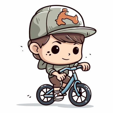 Cute boy riding bicycle in a cartoon style.