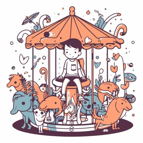 Cute little girl riding on a carousel.