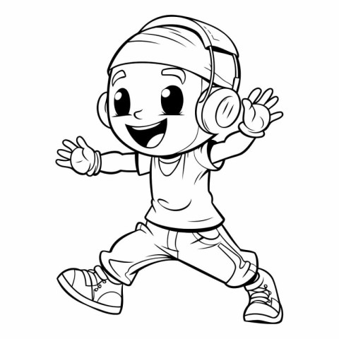 Illustration of a Kid Boy Wearing a Cap and Headphones