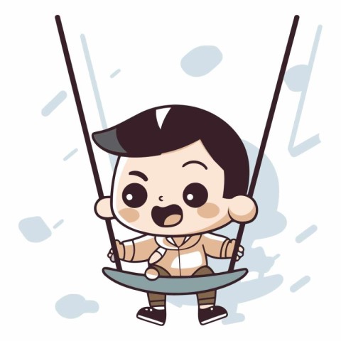 Cute little baby boy swinging on a swing.