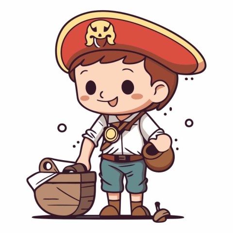 Cute boy in pirate costume in cartoon style.