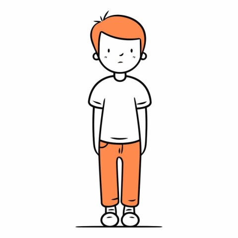 Cute cartoon little boy with red hair in casual clothes.