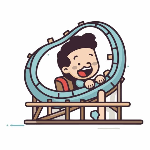 Vector illustration of a boy sliding on a roller coaster. Flat d