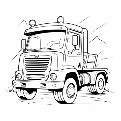 Vector illustration of a black and white doodle of a truck