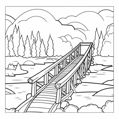 Bridge over the river. Coloring book for children.