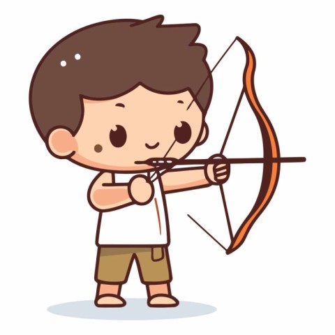 Cute boy aiming with bow and arrow vector illustration. Cartoon