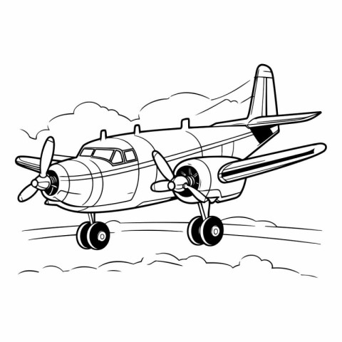 Vector illustration of an old airplane on a background of clouds