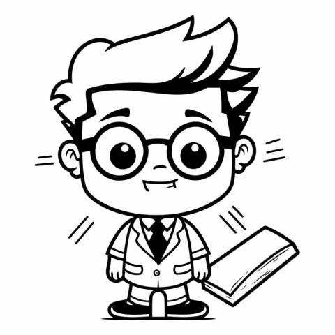 Black and White Cartoon Illustration of School Boy Student Chara