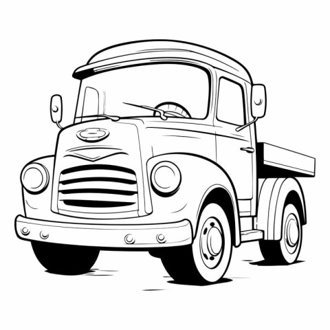 Vintage truck on white background. Black and white vector illust