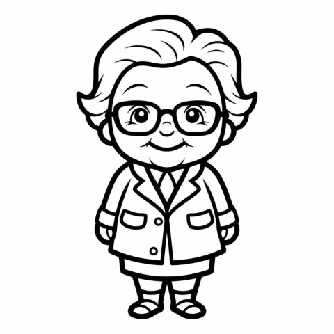 Black And White Cartoon Illustration of Grandfather Character fo