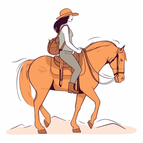 Vector illustration of a girl riding a horse on a white backgrou