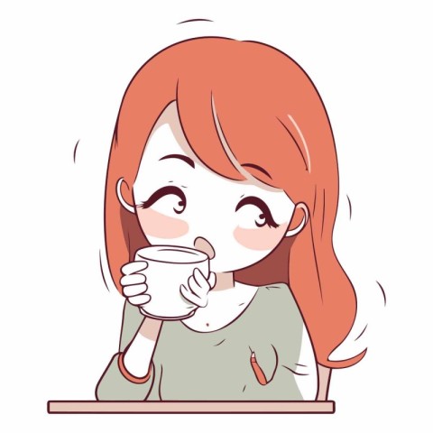 Illustration of a Cute Girl Drinking a Cup of Hot Tea