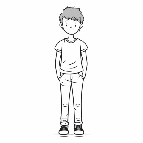 Vector illustration of a boy in casual clothes. Hand drawn carto