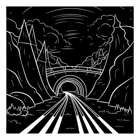 Vector illustration of a black and white illustration of a road