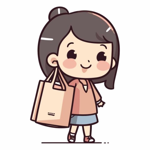 Illustration of a little girl holding a shopping bag and smiling