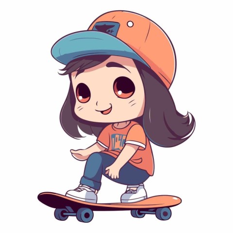 Cute little girl riding on a skateboard.