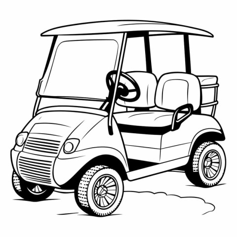 Golf car isolated on white background in sketch style.