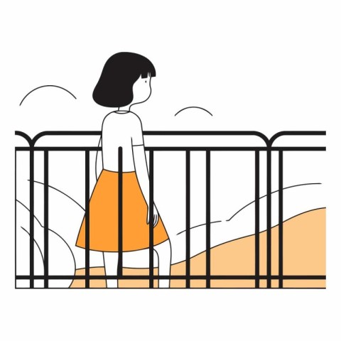 Vector illustration of a girl in an orange dress standing on the