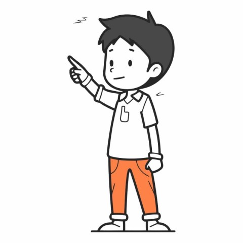 Vector illustration of boy pointing at something. Hand drawn ske