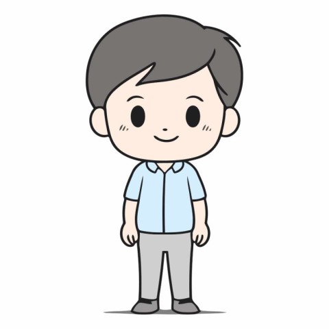 Cute boy cartoon character of a child in a blue shirt.