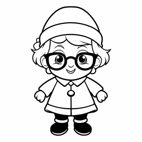 Vector illustration of Cute Cartoon Little Girl with Glasses and