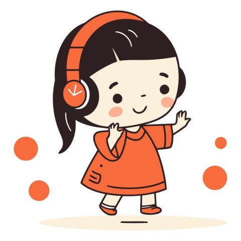 Cute cartoon girl listening to music with headphones.