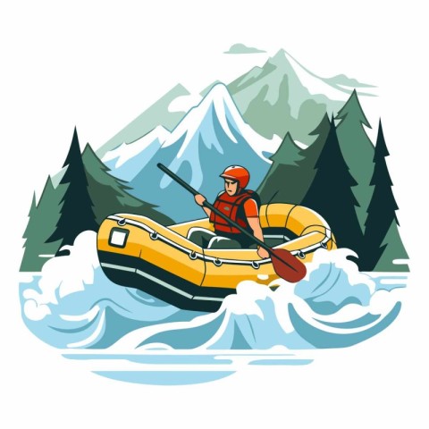 Man paddling in a kayak in the mountains.