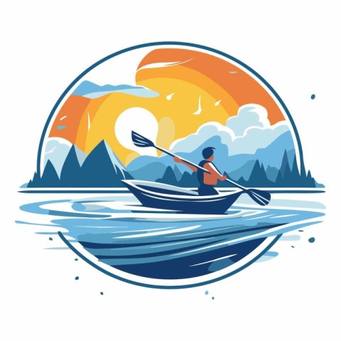 Kayak on the lake in flat design style.