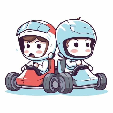 Cute boy and girl driving a kart.