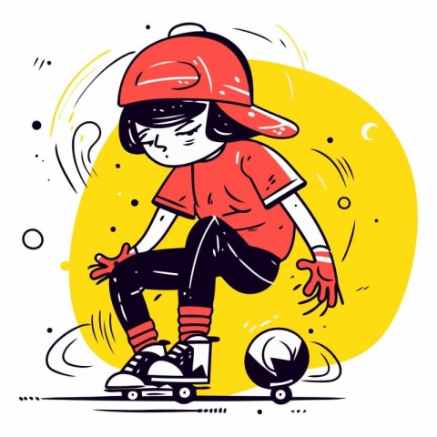 Skateboarder girl in doodle style.