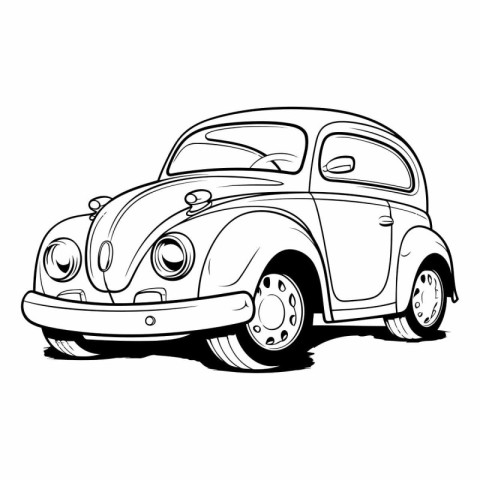 Retro car isolated on white background. Hand drawn vector illust