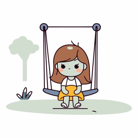 Cute little girl swinging on a swing in the park.