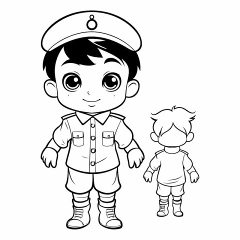 Black and white illustration of a boy in a pilot's cap with his