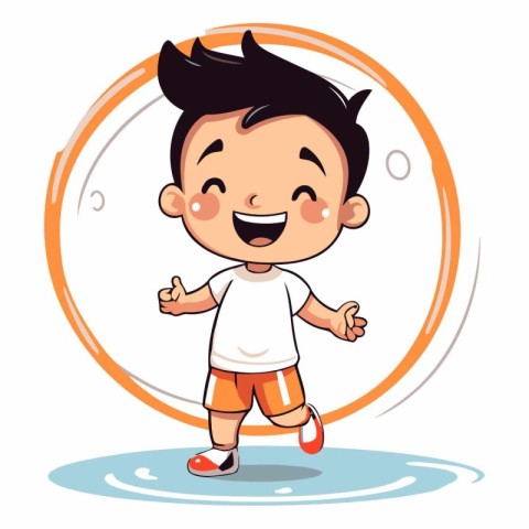 Cute little boy running and smiling. Vector cartoon character il