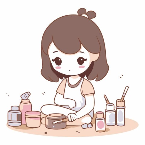 Illustration of a Cute Girl Applying Make-up.