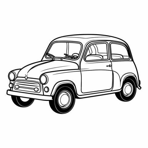 Retro car on a white background in sketch style.